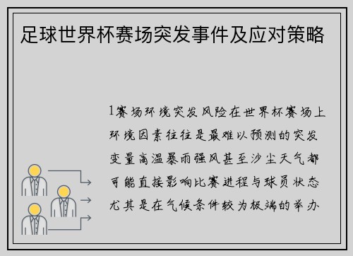 足球世界杯赛场突发事件及应对策略